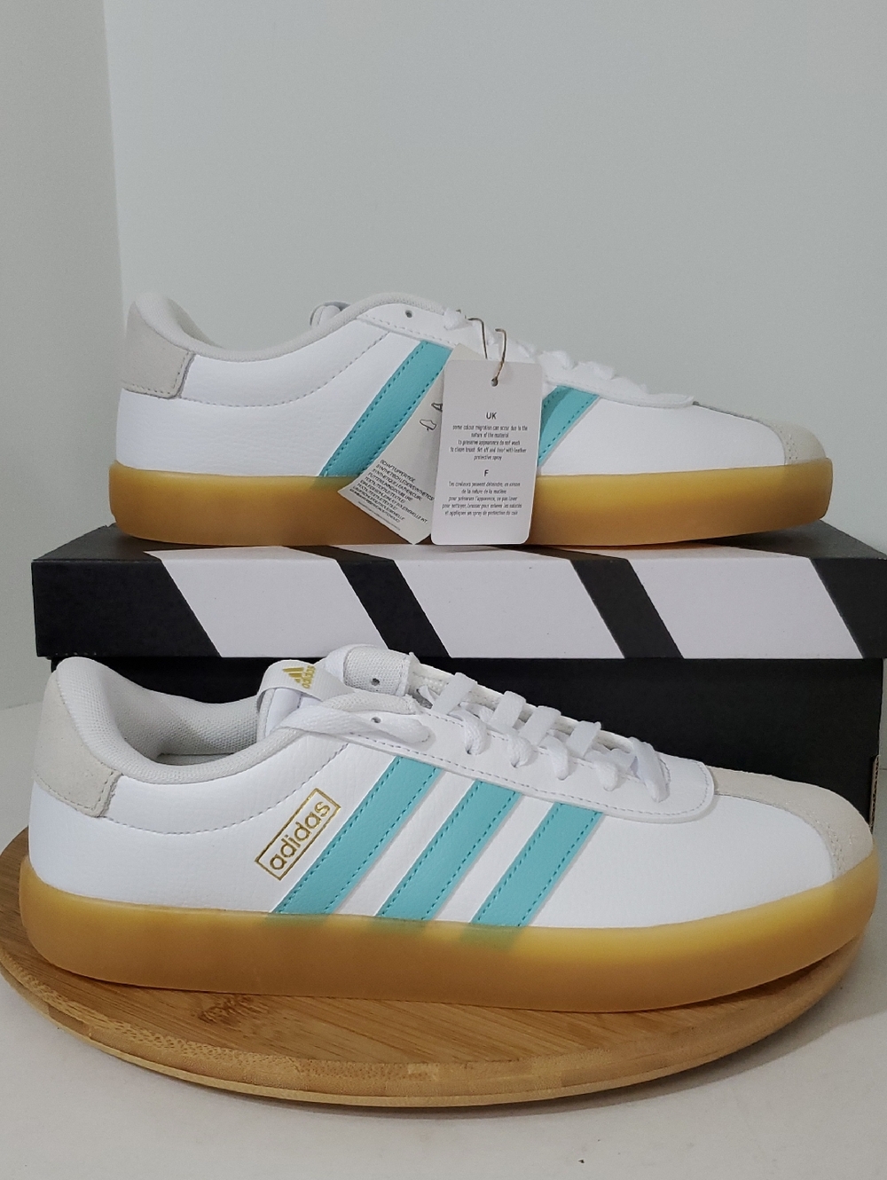 adidas VL Court 3.0 Women's Sneakers White/Teal Gum Sole Size 10 NIB